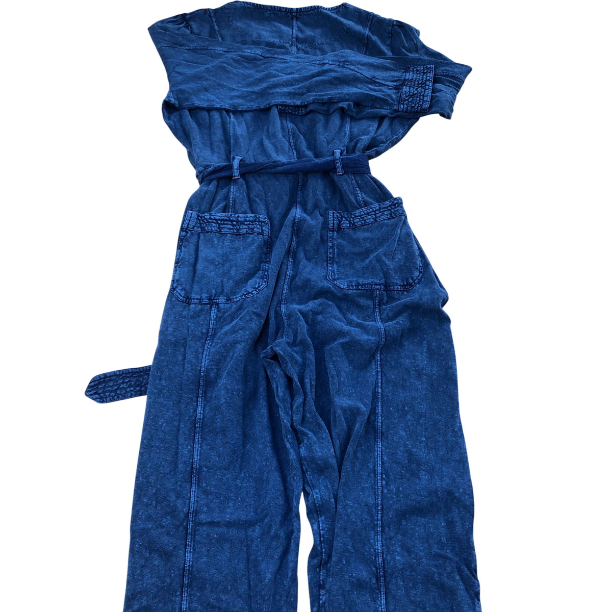 Women Denim Jumpsuit Long Sleeve Button Up Belted