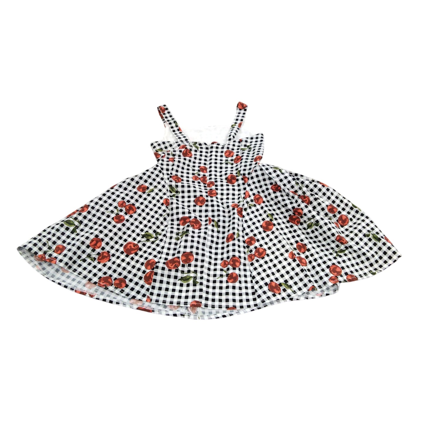 River Island Girls Dress UK6 Black White Checkered Cherry Print Summer