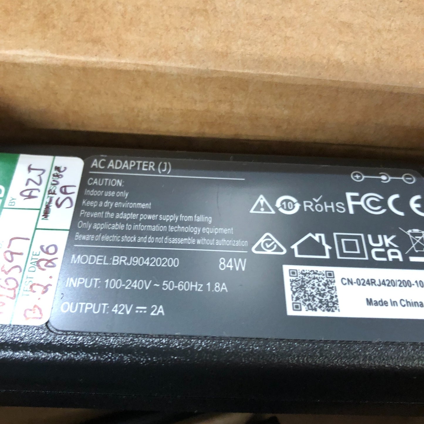AC Adapter BRJ90420200 84W 100240V Power Supply Charger Indoor Use Only