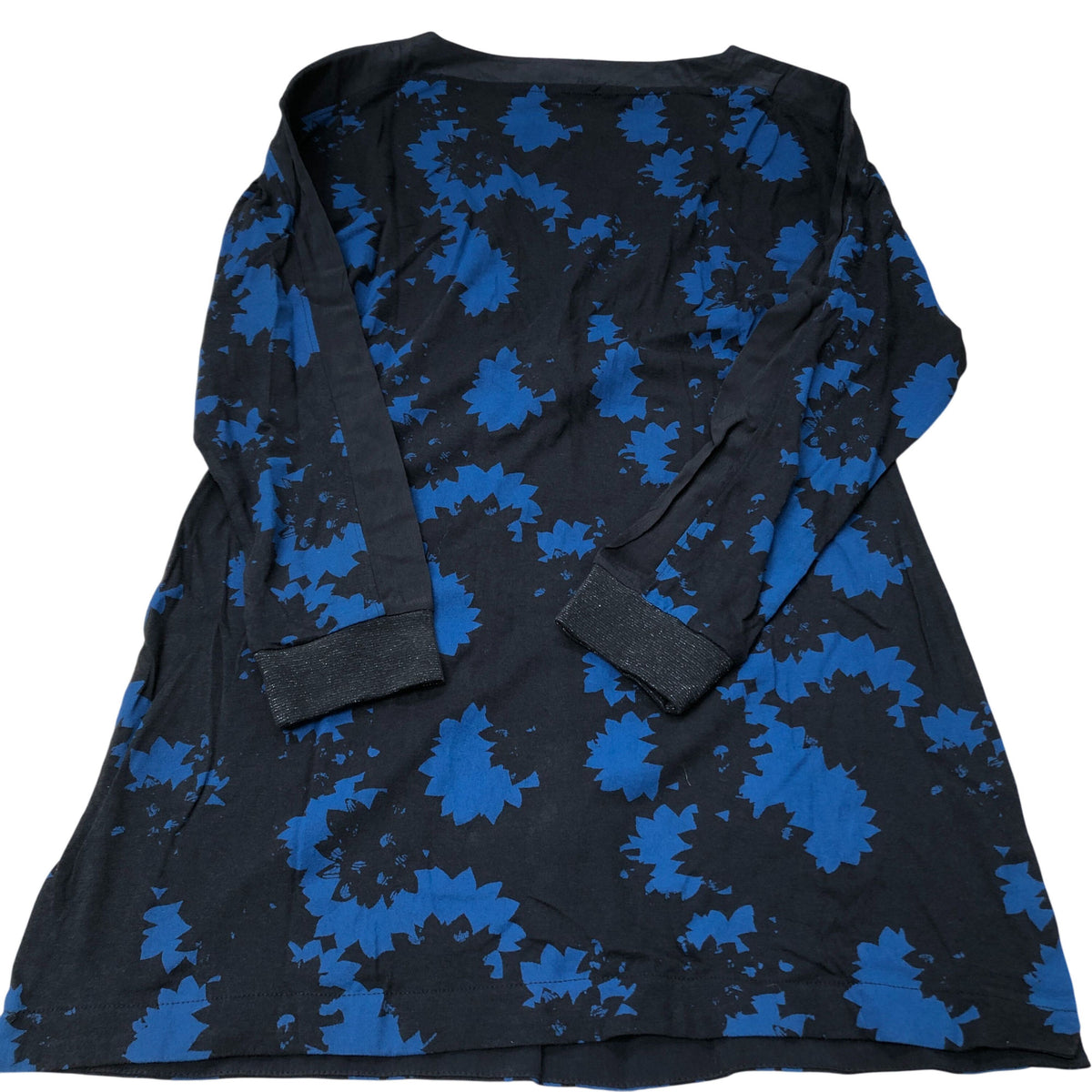Long Sleeve Dress Women's Black Blue Floral Knot Detail Cotton
