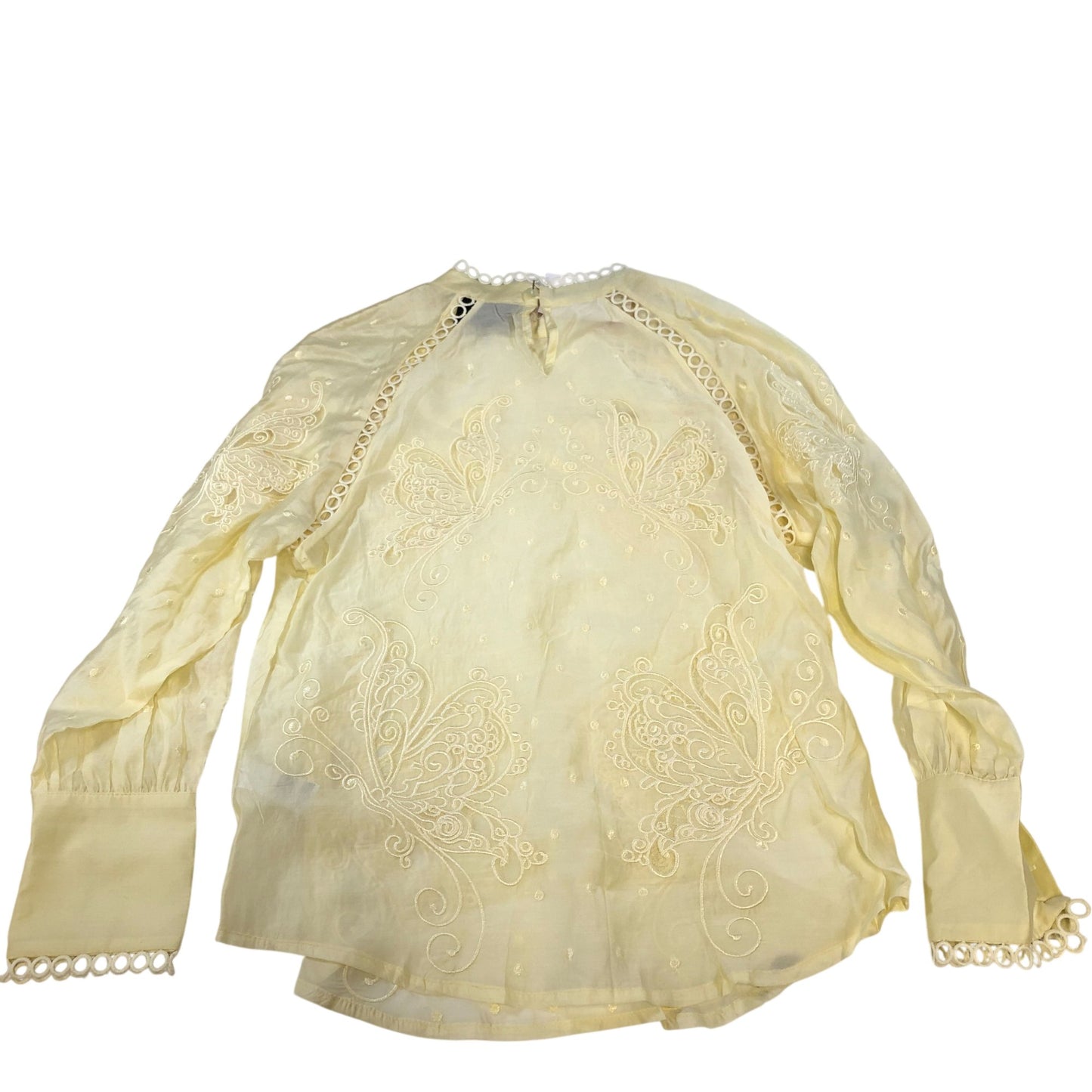 River Island Embroidered Butterfly Blouse Yellow Women's Long Sleeve Size Small