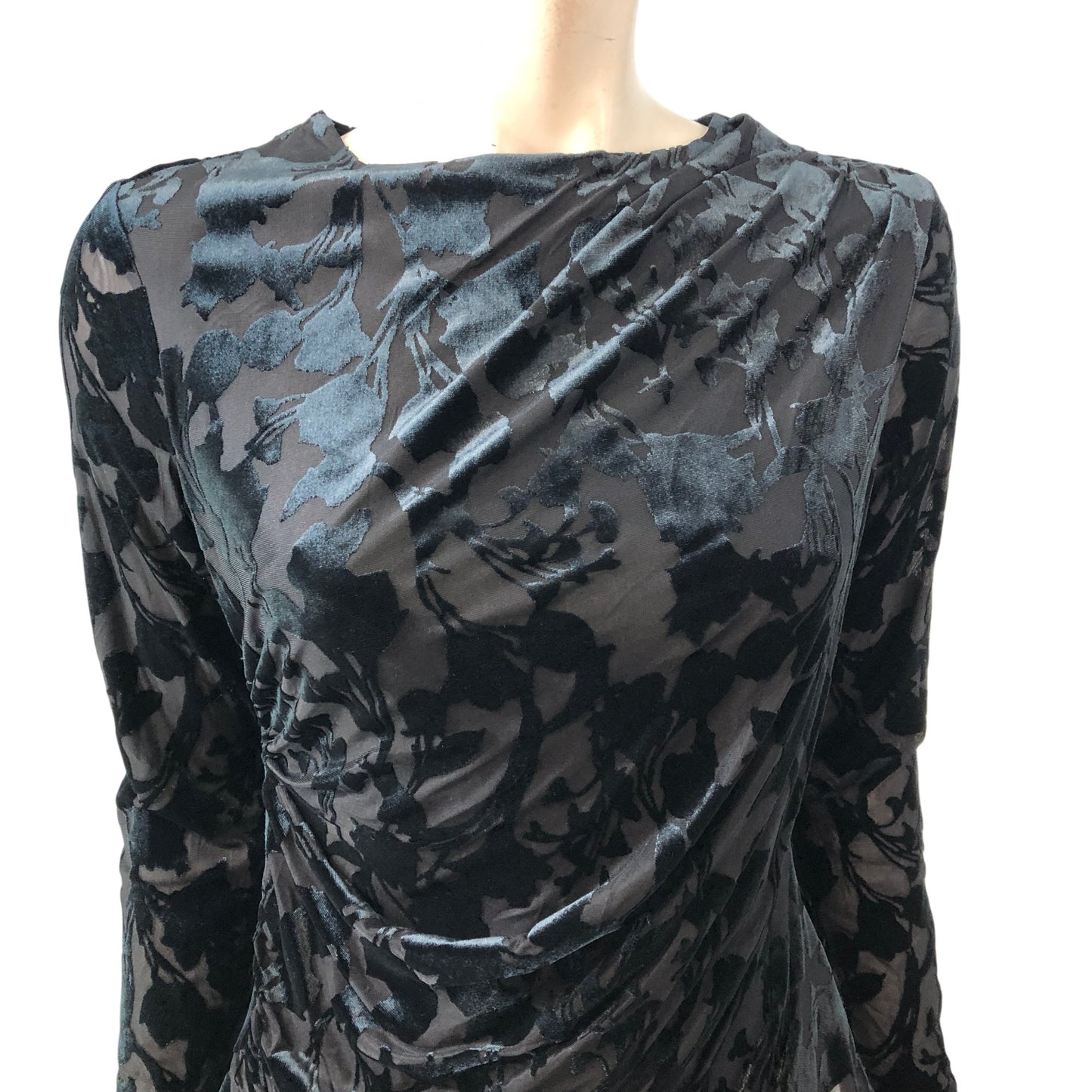 River Island Black Floral Velvet Top UK10 Women's Long Sleeve Elegant Style