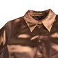 River Island Satin Brown Blouse UK12 Women's Long Sleeve Button Up Shirt