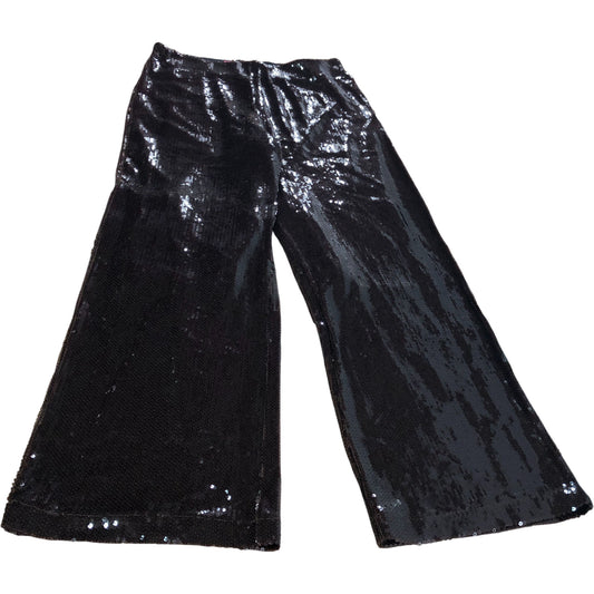 Brown Sequin Trousers UK12 Women's Wide Leg Sparkly
