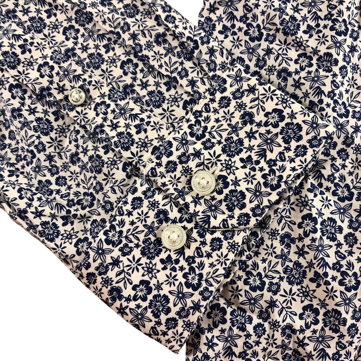 Ben Sherman Ivory Blue Long Sleeve Shirt XXL Men's Floral Print Cotton Casual