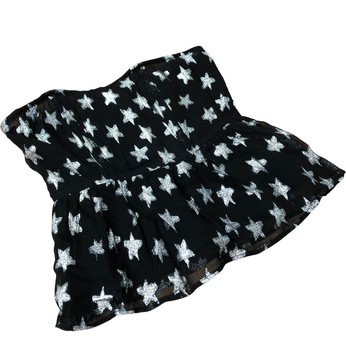 River Island Strapless Star Print Peplum Top Women's Black Silver UK10
