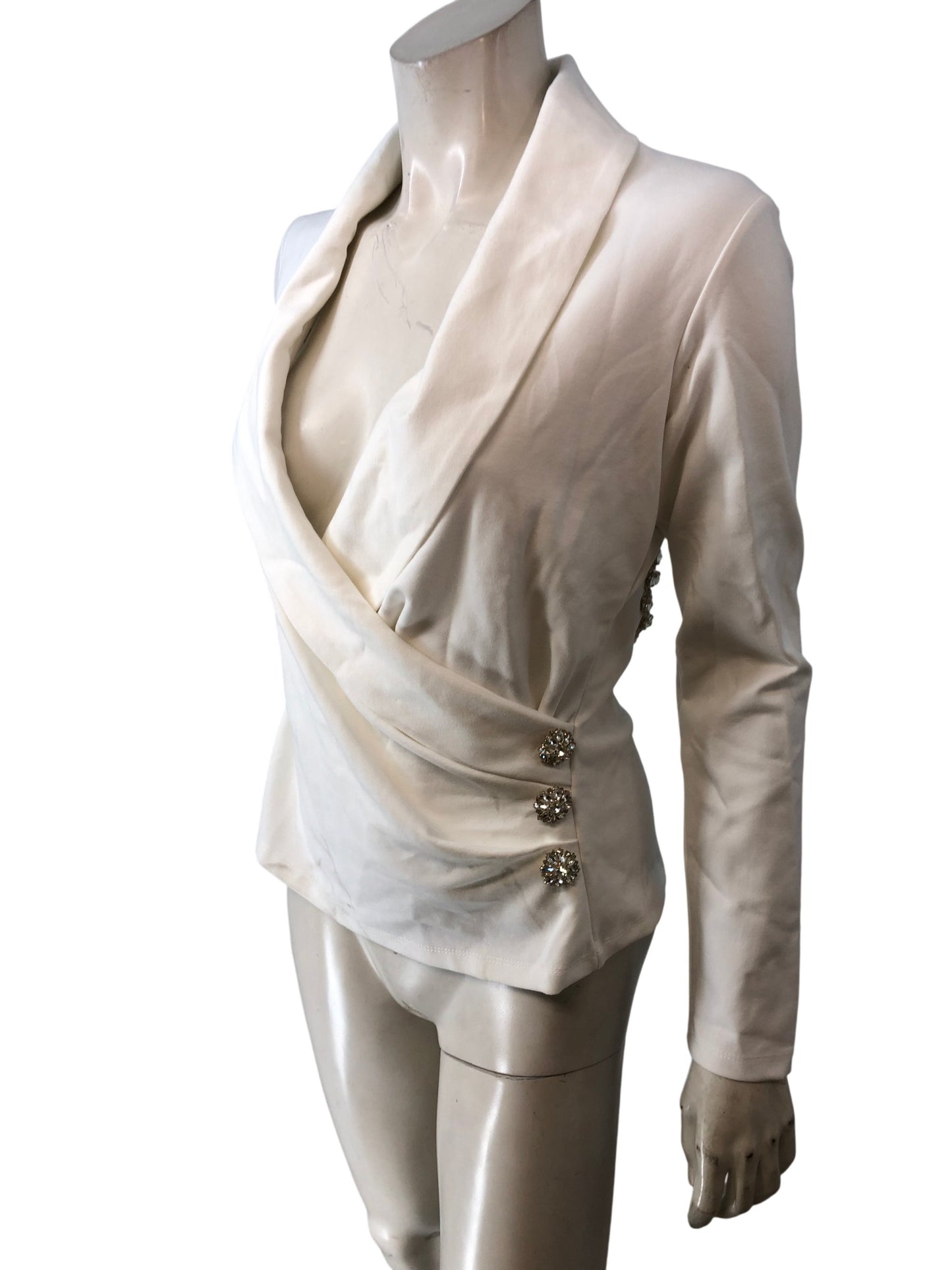 River Island White Blouse UK S Women's Long Sleeve Elegant Draped Style