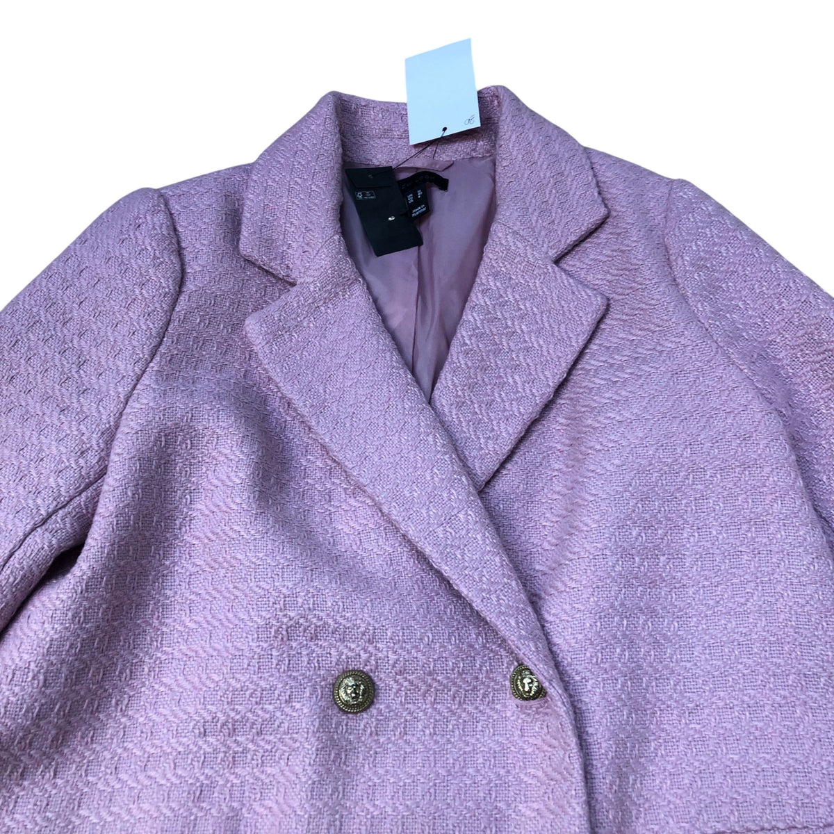 Double Breasted Blazer UK Size 12Women's Textured Peacoat Pink
