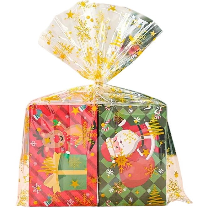 Large Cellophane Gift Bags Christmas Themed Clear Plastic Pack Of 10