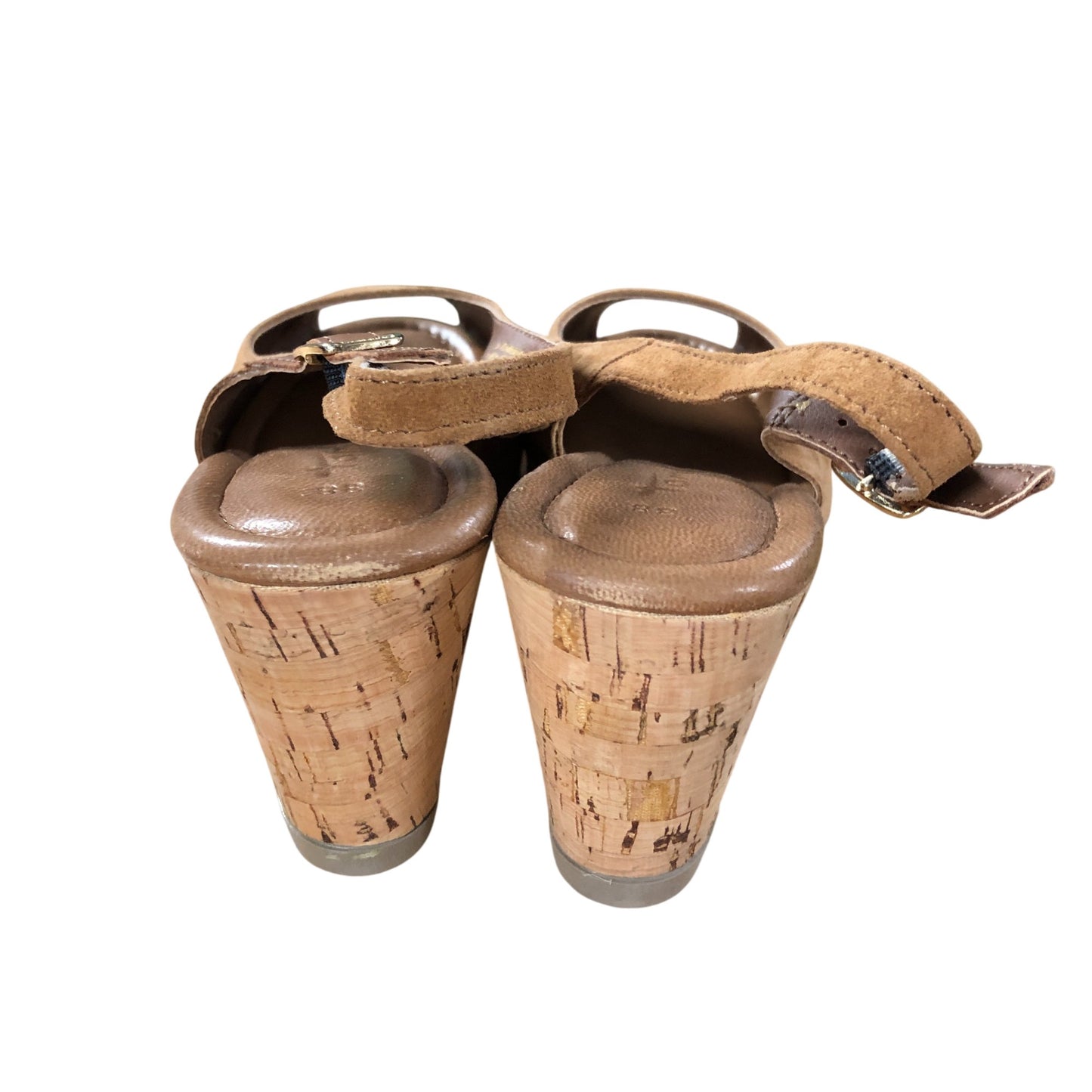 Tamaris Slingback Sandals UK5 Women's Cork Wedge Heels Open Toe Cognac