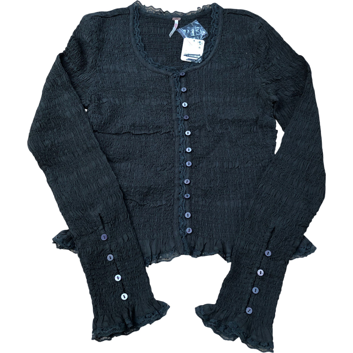 Washed Black Smocked Buttoned Top
