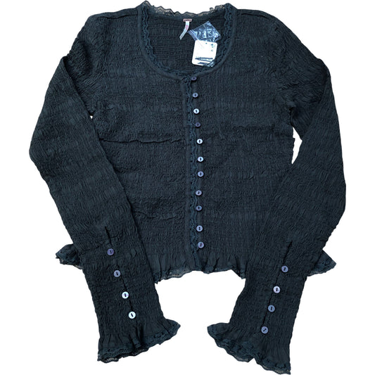 Washed Black Smocked Buttoned Top