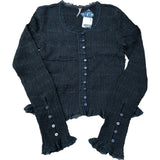 Washed Black Smocked Buttoned Top