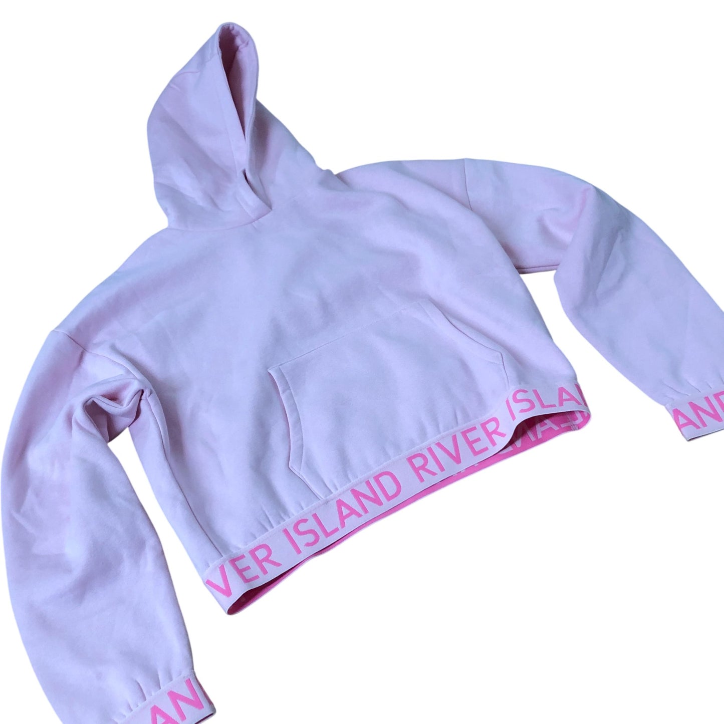 River Island Pink Cropped Hoodie Cotton Blend Pullover 11-12 Years