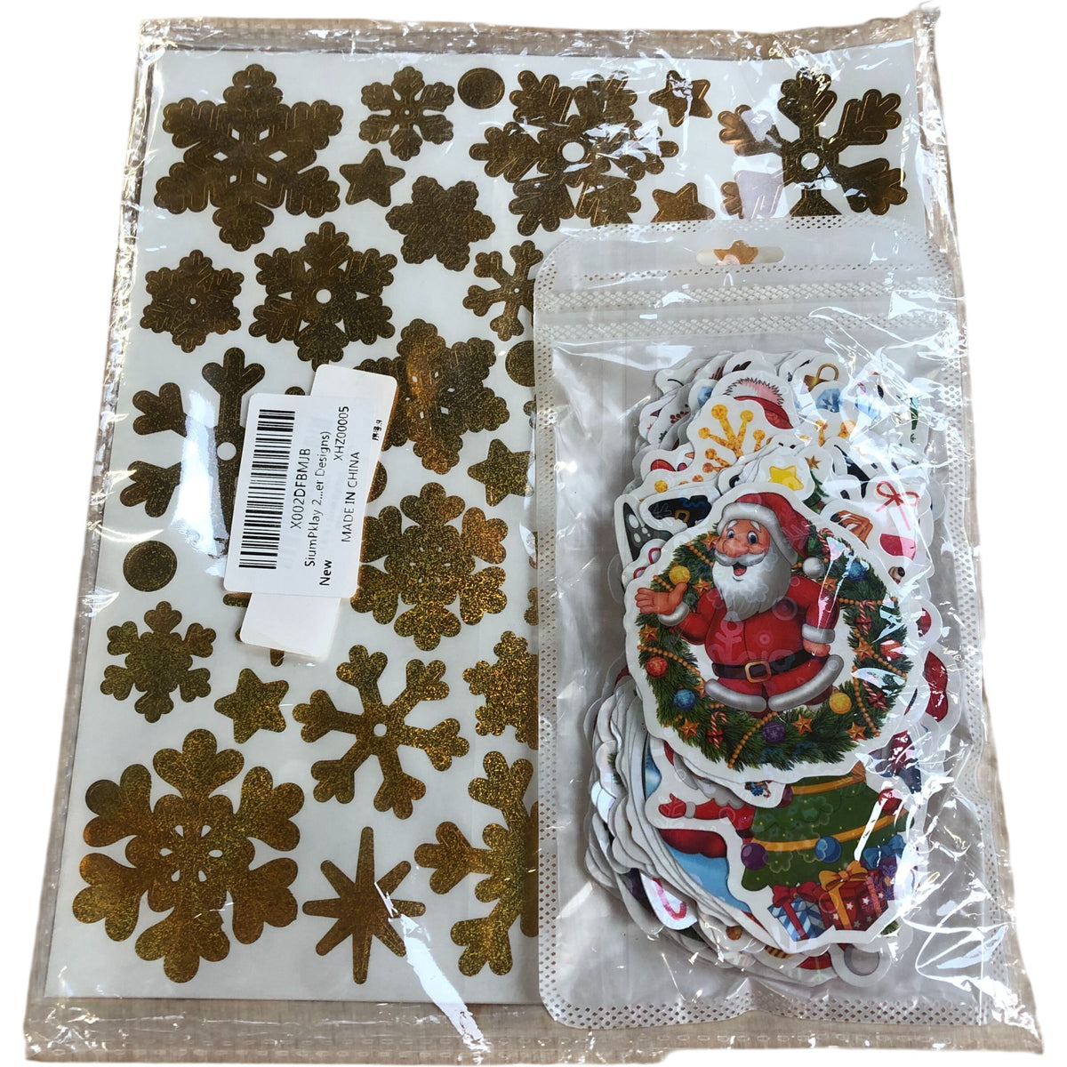 Gold Snowflake & Santa Christmas Stickers Set Festive Craft