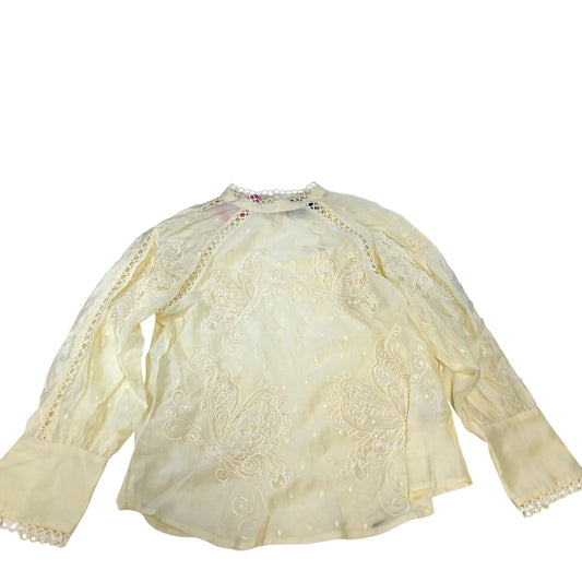 River Island Embroidered Butterfly Blouse Yellow Women's Long Sleeve Size Small