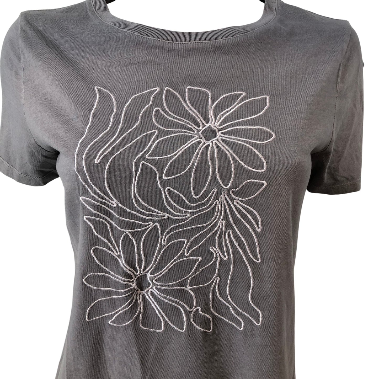 River Island UK8 Women's Grey Floral Embroidery T Shirt Casual