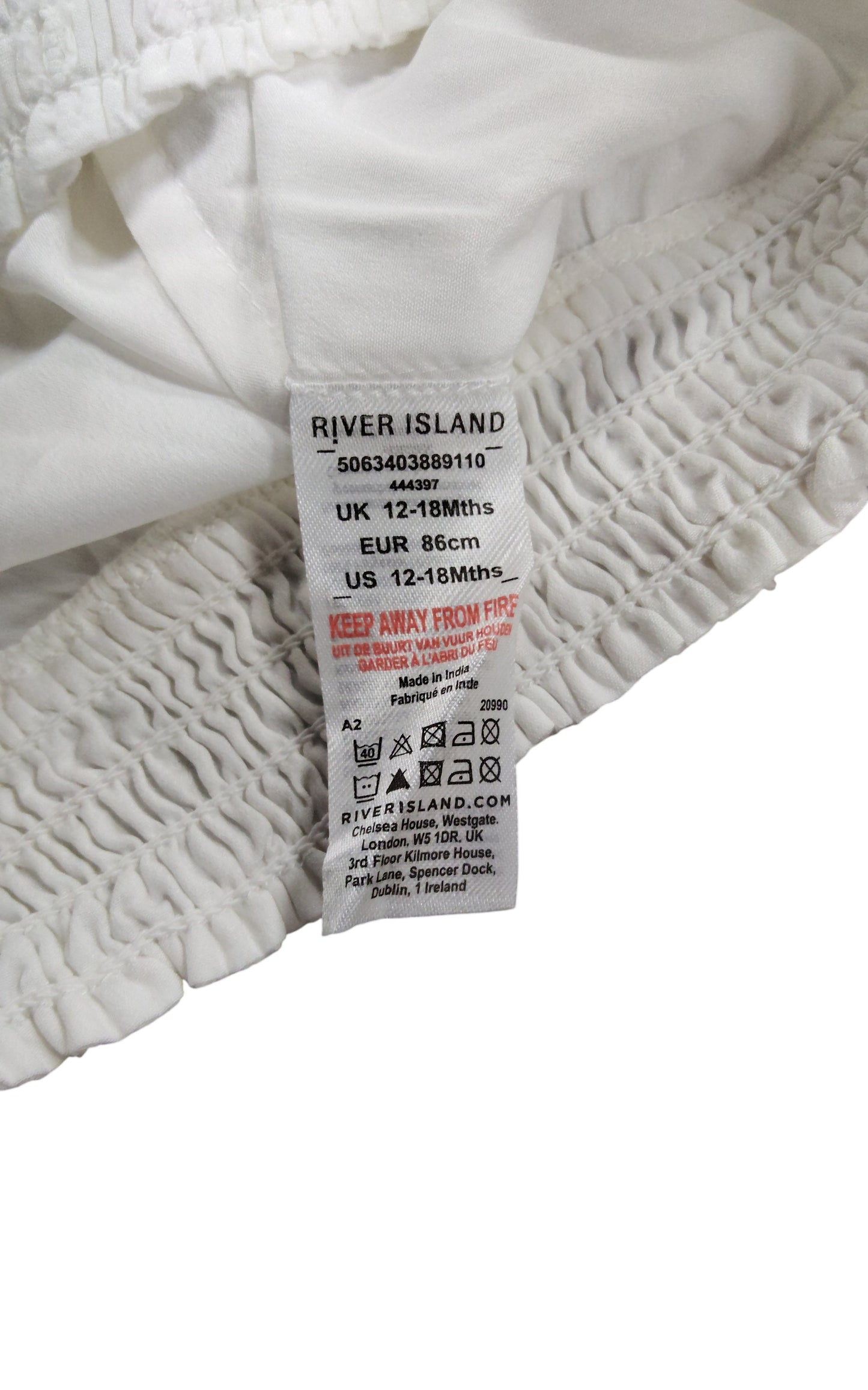 River Island Girls Cotton Underwear UK 12-18 Months White Embroidered Ruffle