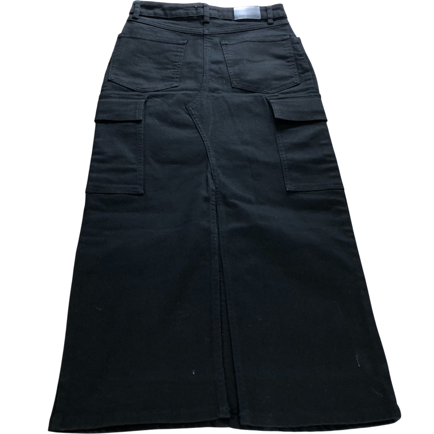 Branded Black Denim Midi Cargo Skirt - Size 6