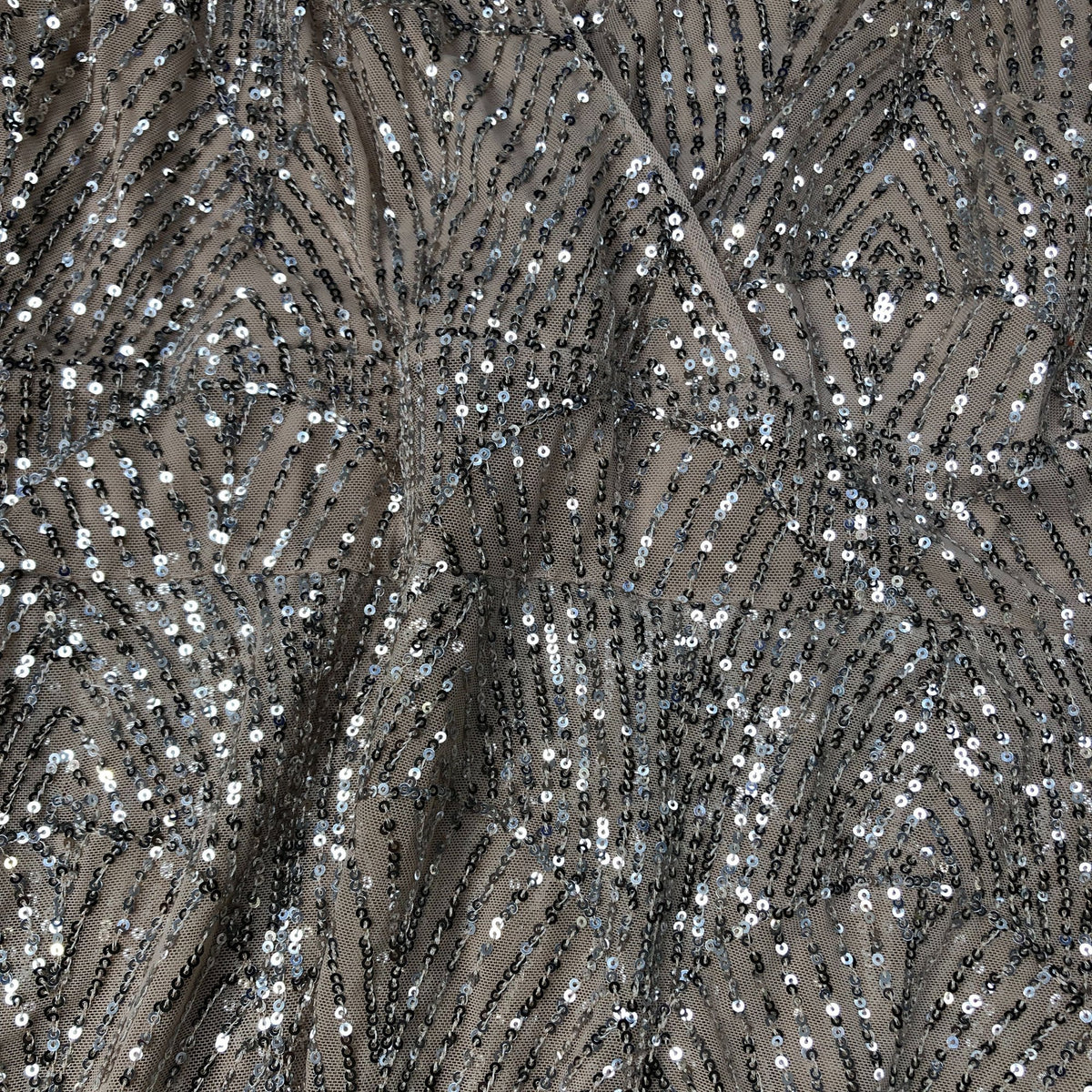 Sequin Evening Dress UK Size 18 Women's V Neck Beige Sequined Gown