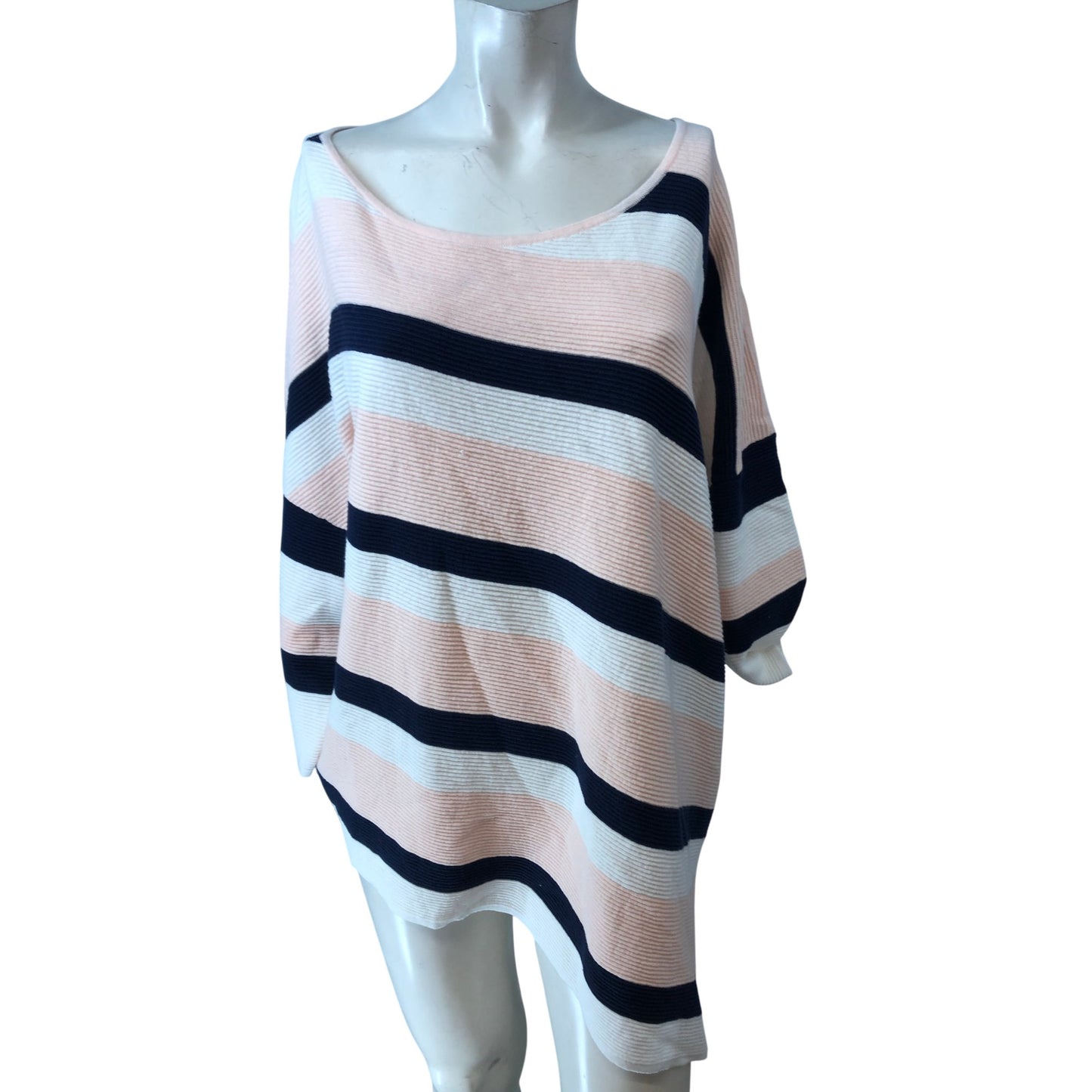 Striped Oversized Jumper Dress UK XL Women's Casual Soft Cotton Blend