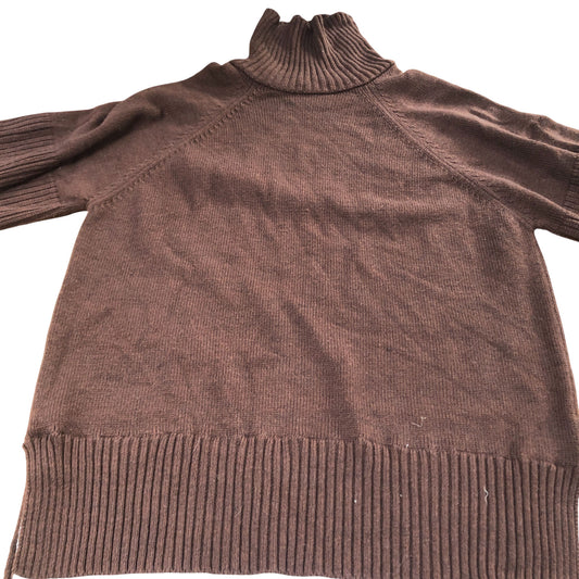 Brown Short Sleeve Turtle Neck Sweater Dress Women's Lace Trim Size M