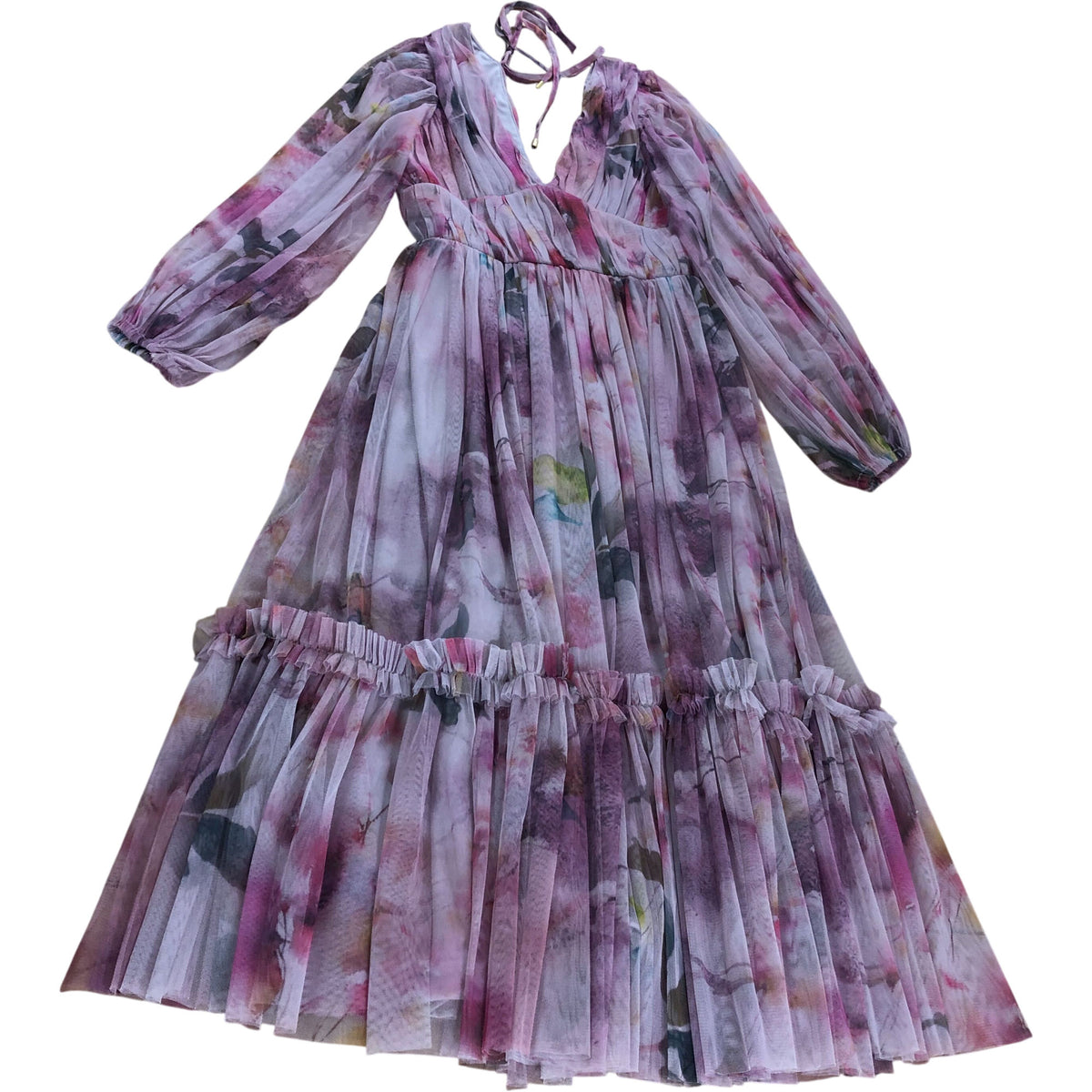 UK8 Women's Floral Pleated Maxi Dress Pink Long Sleeve