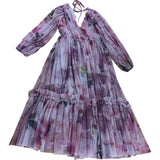 UK8 Women's Floral Pleated Maxi Dress Pink Long Sleeve