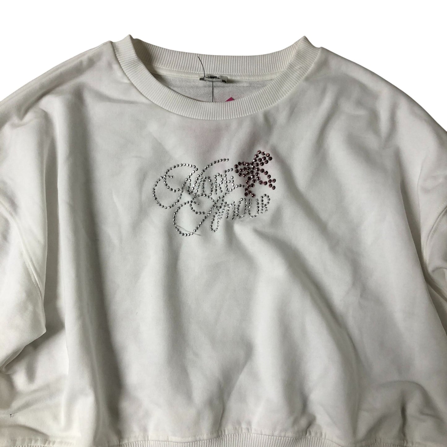 River Island Cropped Sweatshirt White With Embroidery 9-10 Years