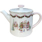 Vintage Style Christmas Village Themed Gold Trim Ceramic Teapot