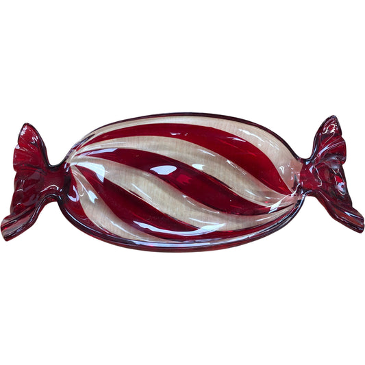 Peppermint Candy Twist Glass Holiday Dish - Red & Clear 13"