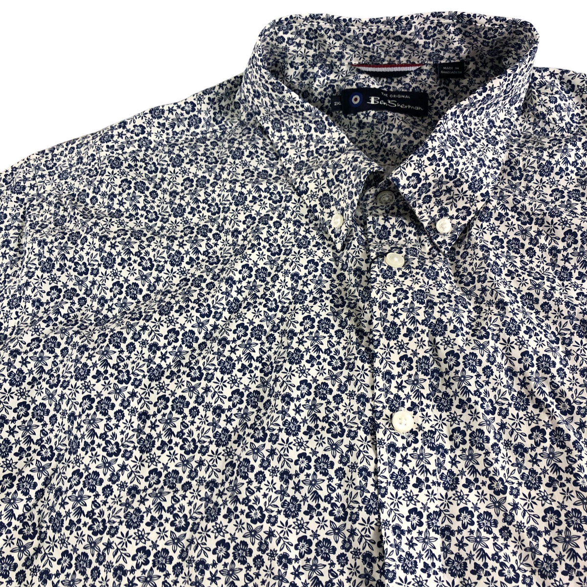 Ben Sherman Ivory Blue Long Sleeve Shirt XXL Men's Floral Print Cotton Casual