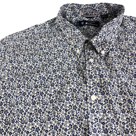 Ben Sherman Ivory Blue Long Sleeve Shirt XXL Men's Floral Print Cotton Casual