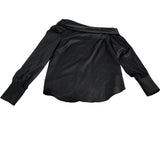 River Island Off Shoulder Blouse UK6 Women's Black Satin Long Sleeve Top