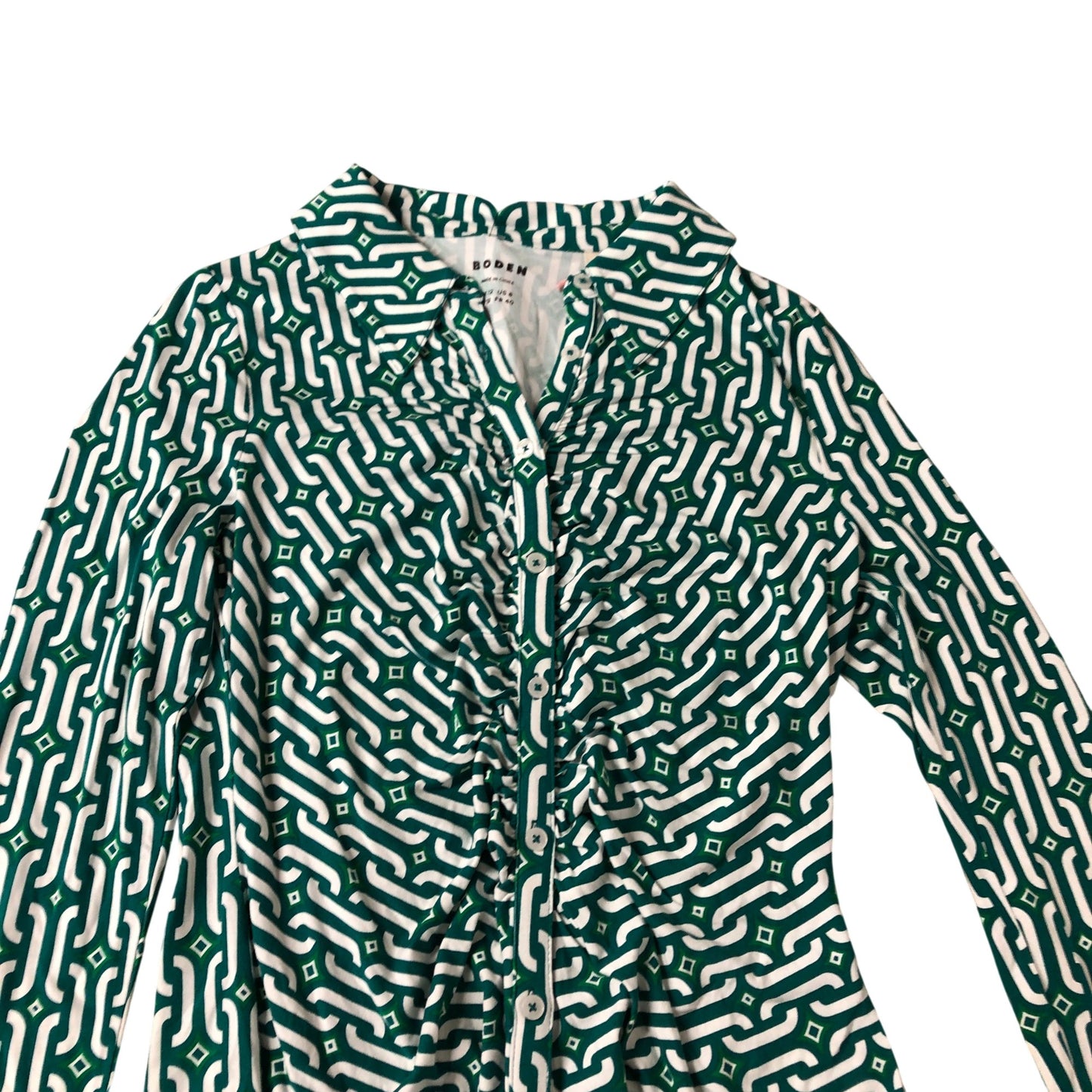 Boden Green Patterned Blouse Women's Button Front Long Sleeve UK12