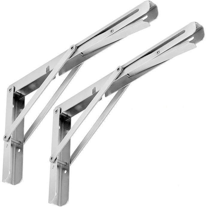 Folding Shelf Brackets 12" Silver Heavy Duty 150kg Load Capacity 2 Pack