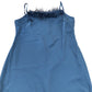River Island Long Satin Dress Women's Blue with Feather Trim Spaghetti Str