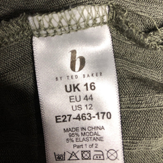Ted Baker Women's UK16 Long Sleeve Top Green Ribbed Modal Lace Hem