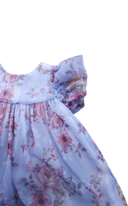 River Island Floral Dress UK6-9Mths Girls Purple Ruffle Sleeve Toddler Outfit