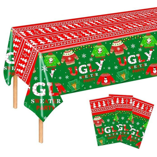 Ugly Sweater Party Christmas Table Cloth 3 Pieces 137x274cm PE