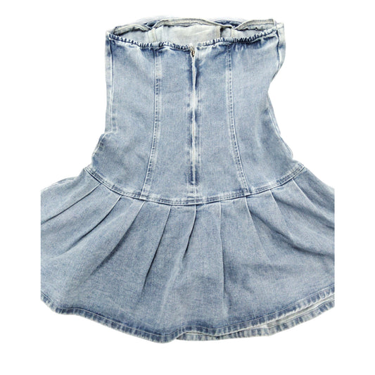 River Island Denim Dress UK10 Women's Flared Skirt Button Detail Blue