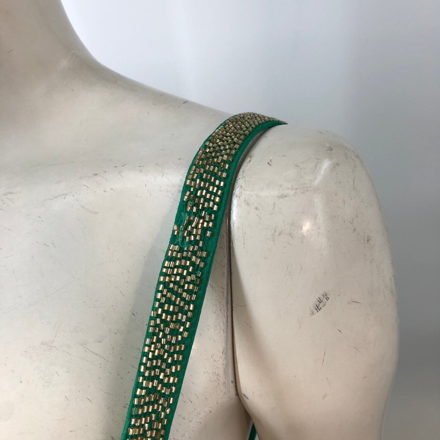 Love And Roses Maxi Dress UK18 Women's Green Palm Print With Beaded Straps