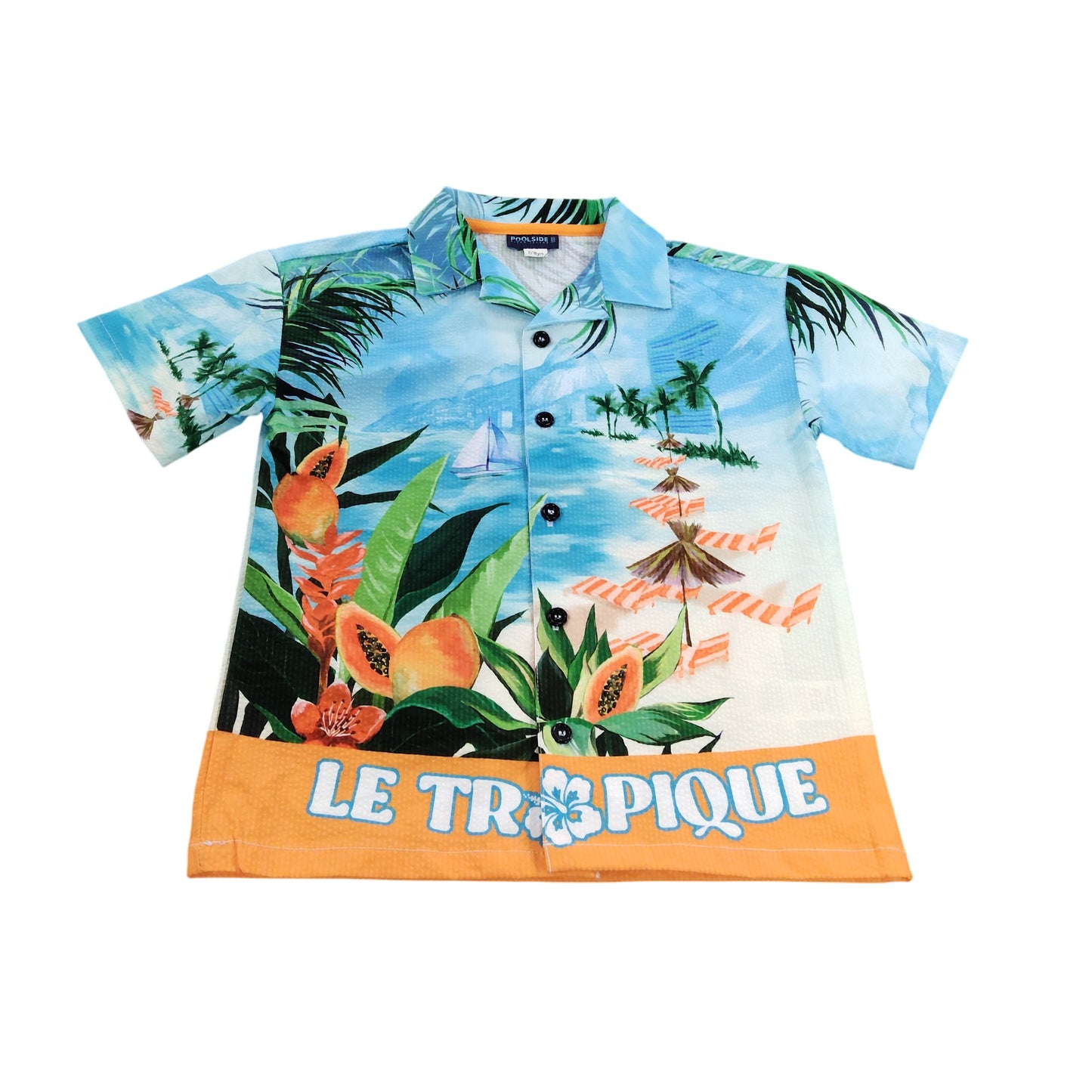 Poolside Le Tropique Short Sleeve Shirt UK7 8 Yrs Boys Tropical Print Blue