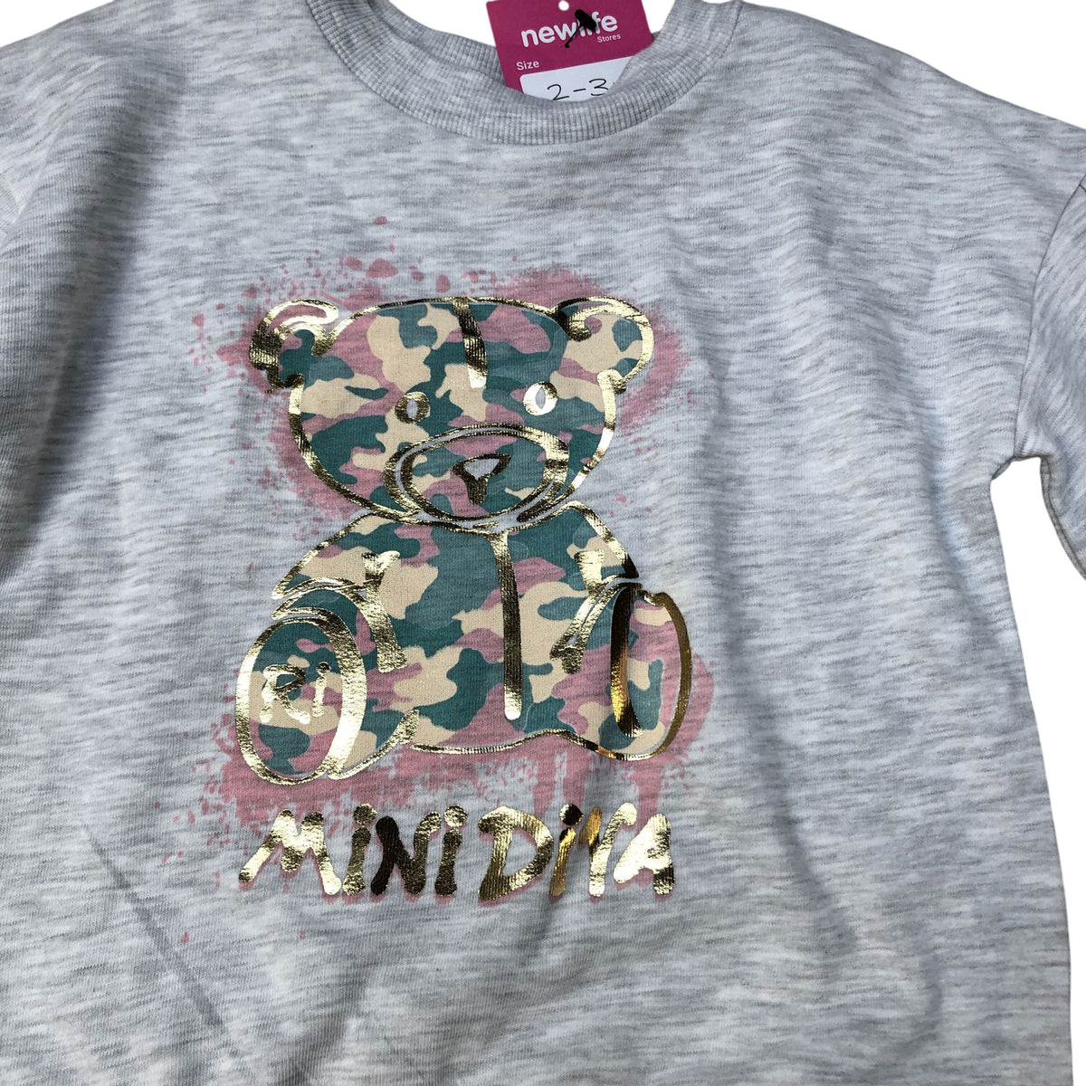 River Island Baby Sweatshirt 2-3 Years Girls Grey Camo Bear Design Pullover