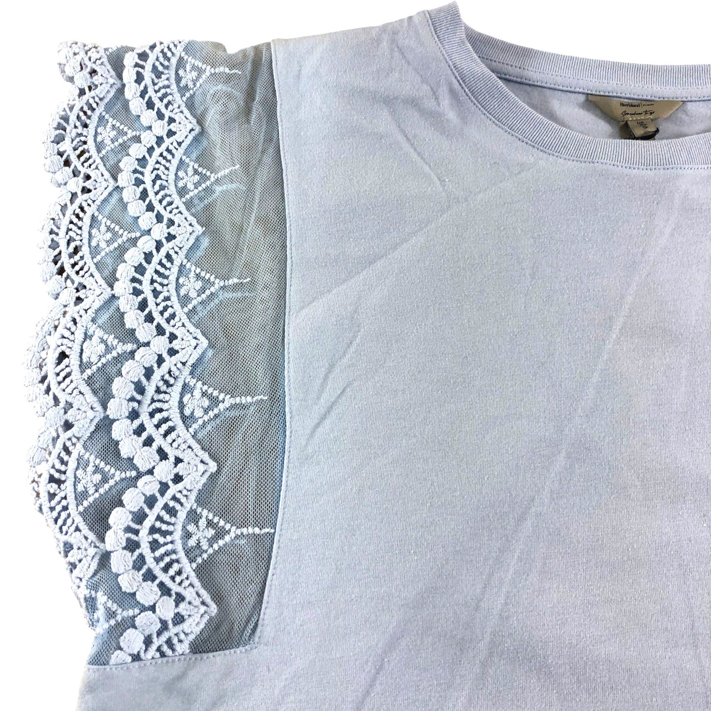 River Island Women's Lace Sleeve Top UK S Light Blue Cotton Casual Style