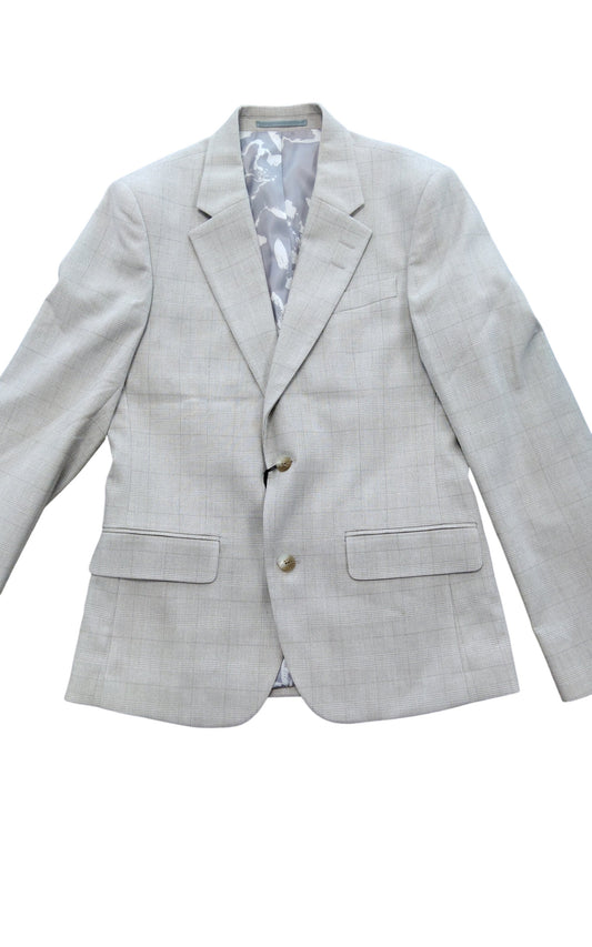 River Island UK36R Men's Beige Check Blazer Suit Jacket Modern Fit Stylish