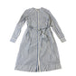 Blue Striped Button Up Shirt Dress UK12 Women's Long Sleeve Tie Waist
