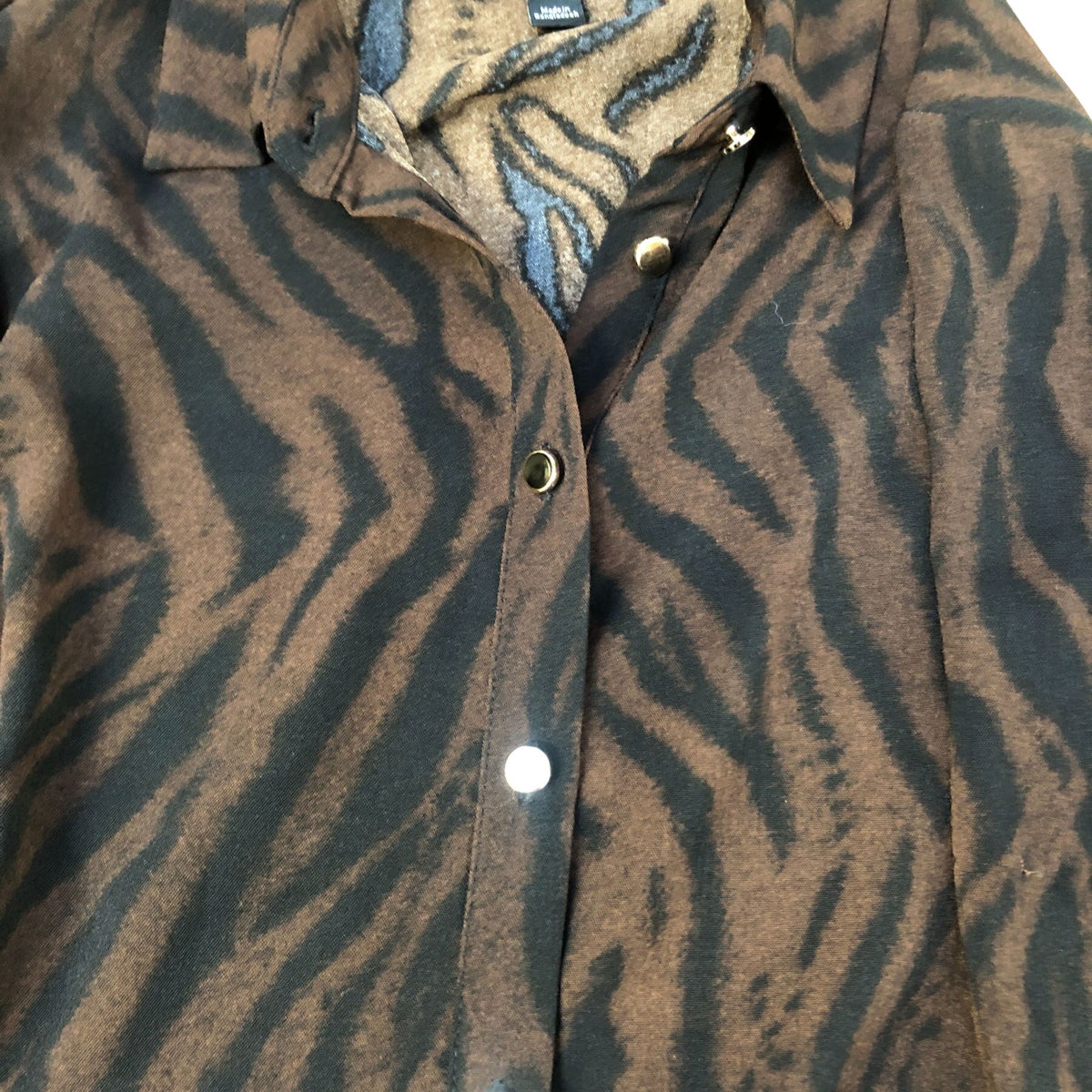 Brown Black Zebra Print Long Sleeve Shirt Dress Size 10 Women's Chic
