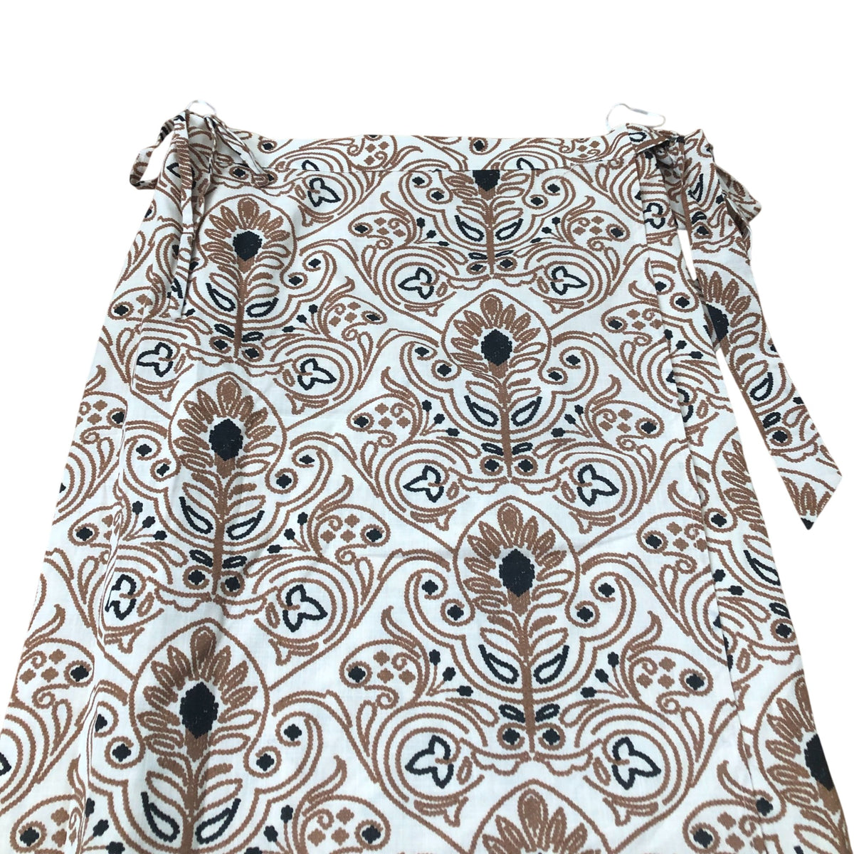 Neutral Print Wrap Midi Skirt Floral Design Cotton Lightweight