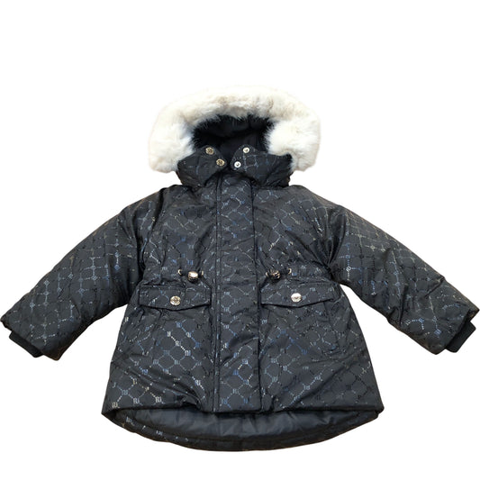 River Island Kids Coat 2-3 Years Unisex Black Faux Fur Hooded Padded Jacket